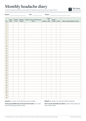 Preview of the monthly headache diary page